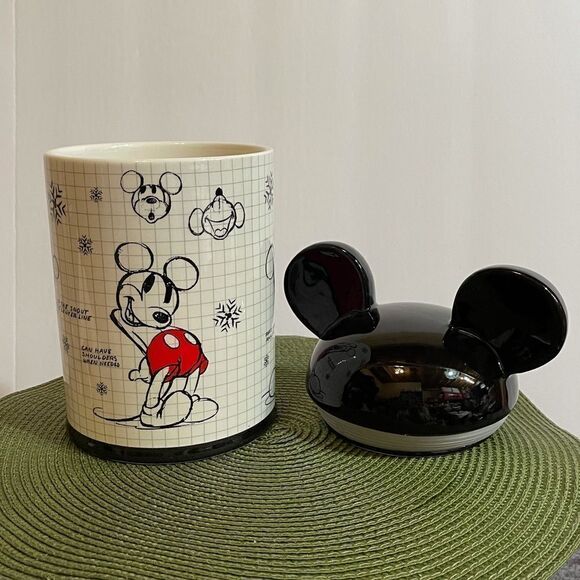 Disney Christmas Mickey Mouse Sketchbook Canister Cookie Jar NWT - Picture 9 of 11
